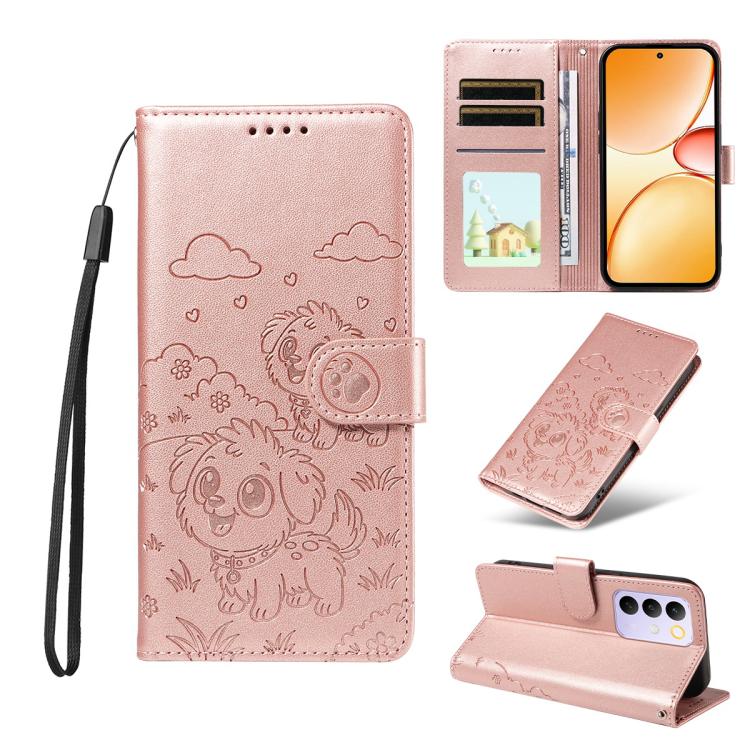 Embossed Heart Dog RFID Blocking Wallet Leather Phone Case, For Realme P4R 5G / P4x 4G / C100 4G / C100i, For Realme 16 Pro+ 5G Global, For Realme 16 Pro 5G Global, For Realme P4x 5G, For Realme 15X 5G India / C85 5G, For Realme C85 Pro 4G             ...