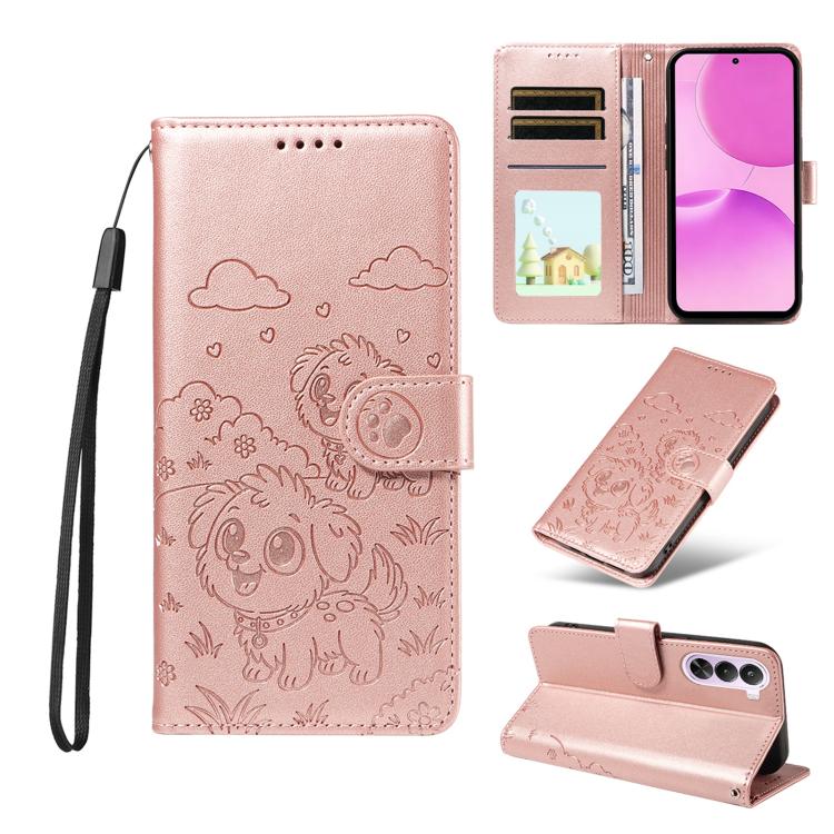 Embossed Heart Dog RFID Blocking Wallet Leather Phone Case, For Realme P4R 5G / P4x 4G / C100 4G / C100i, For Realme 16 Pro+ 5G Global, For Realme 16 Pro 5G Global, For Realme P4x 5G, For Realme 15X 5G India / C85 5G, For Realme C85 Pro 4G             ...