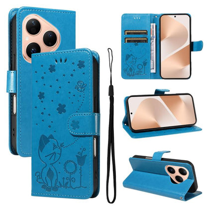 Cat and Bee Embossed Flip Leather Phone Case, For Huawei Pura 90 Pro Max 5G, For Huawei Pura 90 Pro 5G, For Huawei Pura 90 5G, For Huawei Nova 14 Lite / Nova 14, For Huawei Pura 80 Ultra 5G, For Huawei Pura 80 Pro 5G, For Huawei Pura 80 5G