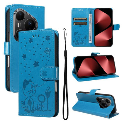 Cat and Bee Embossed Flip Leather Phone Case, For Huawei Pura 90 Pro Max 5G, For Huawei Pura 90 Pro 5G, For Huawei Pura 90 5G, For Huawei Nova 14 Lite / Nova 14, For Huawei Pura 80 Ultra 5G, For Huawei Pura 80 Pro 5G, For Huawei Pura 80 5G