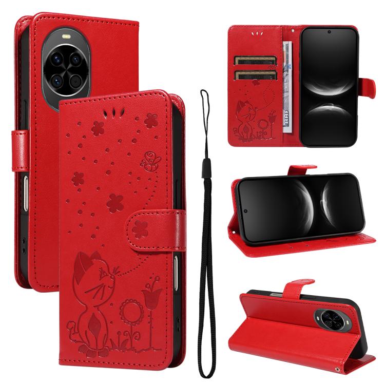 Cat and Bee Embossed Flip Leather Phone Case, For Huawei Pura 90 Pro Max 5G, For Huawei Pura 90 Pro 5G, For Huawei Pura 90 5G, For Huawei Nova 14 Lite / Nova 14, For Huawei Pura 80 Ultra 5G, For Huawei Pura 80 Pro 5G, For Huawei Pura 80 5G