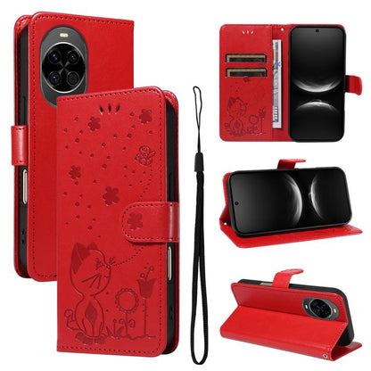 Cat and Bee Embossed Flip Leather Phone Case, For Huawei Pura 90 Pro Max 5G, For Huawei Pura 90 Pro 5G, For Huawei Pura 90 5G, For Huawei Nova 14 Lite / Nova 14, For Huawei Pura 80 Ultra 5G, For Huawei Pura 80 Pro 5G, For Huawei Pura 80 5G