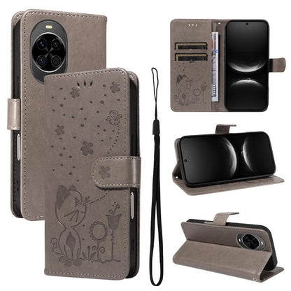 Cat and Bee Embossed Flip Leather Phone Case, For Huawei Pura 90 Pro Max 5G, For Huawei Pura 90 Pro 5G, For Huawei Pura 90 5G, For Huawei Nova 14 Lite / Nova 14, For Huawei Pura 80 Ultra 5G, For Huawei Pura 80 Pro 5G, For Huawei Pura 80 5G