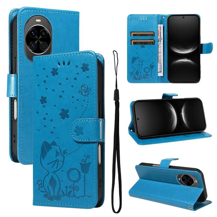 Cat and Bee Embossed Flip Leather Phone Case, For Huawei Pura 90 Pro Max 5G, For Huawei Pura 90 Pro 5G, For Huawei Pura 90 5G, For Huawei Nova 14 Lite / Nova 14, For Huawei Pura 80 Ultra 5G, For Huawei Pura 80 Pro 5G, For Huawei Pura 80 5G