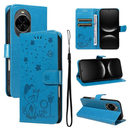 Cat and Bee Embossed Flip Leather Phone Case, For Huawei Pura 90 Pro Max 5G, For Huawei Pura 90 Pro 5G, For Huawei Pura 90 5G, For Huawei Nova 14 Lite / Nova 14, For Huawei Pura 80 Ultra 5G, For Huawei Pura 80 Pro 5G, For Huawei Pura 80 5G