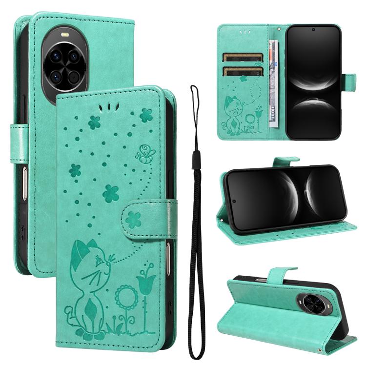 Cat and Bee Embossed Flip Leather Phone Case, For Huawei Pura 90 Pro Max 5G, For Huawei Pura 90 Pro 5G, For Huawei Pura 90 5G, For Huawei Nova 14 Lite / Nova 14, For Huawei Pura 80 Ultra 5G, For Huawei Pura 80 Pro 5G, For Huawei Pura 80 5G