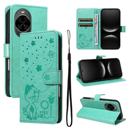 Cat and Bee Embossed Flip Leather Phone Case, For Huawei Pura 90 Pro Max 5G, For Huawei Pura 90 Pro 5G, For Huawei Pura 90 5G, For Huawei Nova 14 Lite / Nova 14, For Huawei Pura 80 Ultra 5G, For Huawei Pura 80 Pro 5G, For Huawei Pura 80 5G