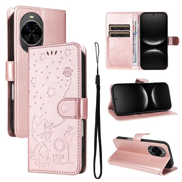 Cat and Bee Embossed Flip Leather Phone Case, For Huawei Pura 90 Pro Max 5G, For Huawei Pura 90 Pro 5G, For Huawei Pura 90 5G, For Huawei Nova 14 Lite / Nova 14, For Huawei Pura 80 Ultra 5G, For Huawei Pura 80 Pro 5G, For Huawei Pura 80 5G