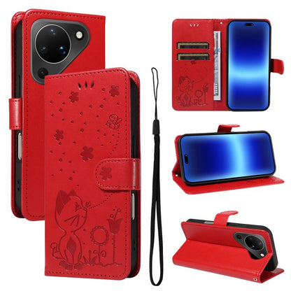Cat and Bee Embossed Flip Leather Phone Case, For Huawei Pura 90 Pro Max 5G, For Huawei Pura 90 Pro 5G, For Huawei Pura 90 5G, For Huawei Nova 14 Lite / Nova 14, For Huawei Pura 80 Ultra 5G, For Huawei Pura 80 Pro 5G, For Huawei Pura 80 5G