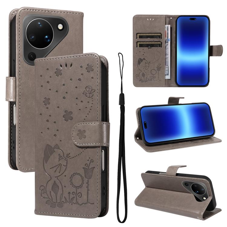 Cat and Bee Embossed Flip Leather Phone Case, For Huawei Pura 90 Pro Max 5G, For Huawei Pura 90 Pro 5G, For Huawei Pura 90 5G, For Huawei Nova 14 Lite / Nova 14, For Huawei Pura 80 Ultra 5G, For Huawei Pura 80 Pro 5G, For Huawei Pura 80 5G