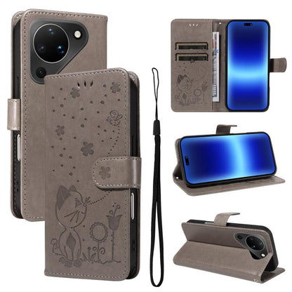 Cat and Bee Embossed Flip Leather Phone Case, For Huawei Pura 90 Pro Max 5G, For Huawei Pura 90 Pro 5G, For Huawei Pura 90 5G, For Huawei Nova 14 Lite / Nova 14, For Huawei Pura 80 Ultra 5G, For Huawei Pura 80 Pro 5G, For Huawei Pura 80 5G