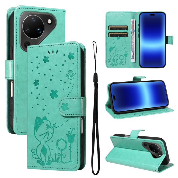 Cat and Bee Embossed Flip Leather Phone Case, For Huawei Pura 90 Pro Max 5G, For Huawei Pura 90 Pro 5G, For Huawei Pura 90 5G, For Huawei Nova 14 Lite / Nova 14, For Huawei Pura 80 Ultra 5G, For Huawei Pura 80 Pro 5G, For Huawei Pura 80 5G