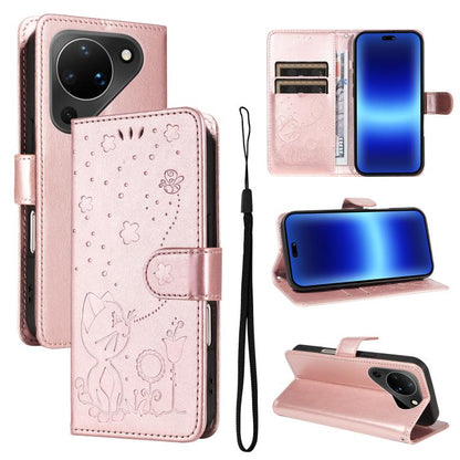 Cat and Bee Embossed Flip Leather Phone Case, For Huawei Pura 90 Pro Max 5G, For Huawei Pura 90 Pro 5G, For Huawei Pura 90 5G, For Huawei Nova 14 Lite / Nova 14, For Huawei Pura 80 Ultra 5G, For Huawei Pura 80 Pro 5G, For Huawei Pura 80 5G