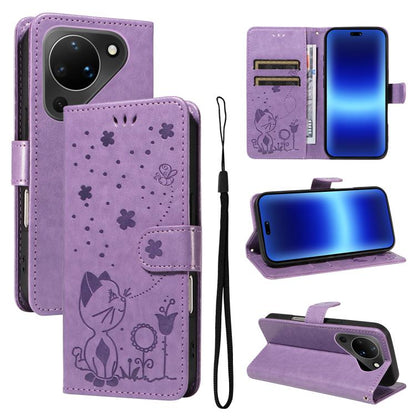 Cat and Bee Embossed Flip Leather Phone Case, For Huawei Pura 90 Pro Max 5G, For Huawei Pura 90 Pro 5G, For Huawei Pura 90 5G, For Huawei Nova 14 Lite / Nova 14, For Huawei Pura 80 Ultra 5G, For Huawei Pura 80 Pro 5G, For Huawei Pura 80 5G
