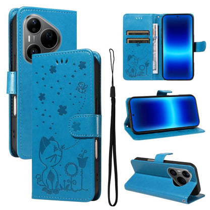 Cat and Bee Embossed Flip Leather Phone Case, For Huawei Pura 90 Pro Max 5G, For Huawei Pura 90 Pro 5G, For Huawei Pura 90 5G, For Huawei Nova 14 Lite / Nova 14, For Huawei Pura 80 Ultra 5G, For Huawei Pura 80 Pro 5G, For Huawei Pura 80 5G