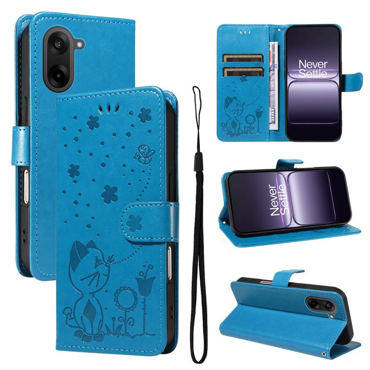 Cat and Bee Embossed Flip Leather Phone Case, For OnePlus Nord CE6 Lite/Turbo 6X 5G, For OnePlus Ace 6 Ultra, For OnePlus Ace 6, For OnePlus 15, For OnePlus ACE 5 Ultra, For OnePlus Nord CE5