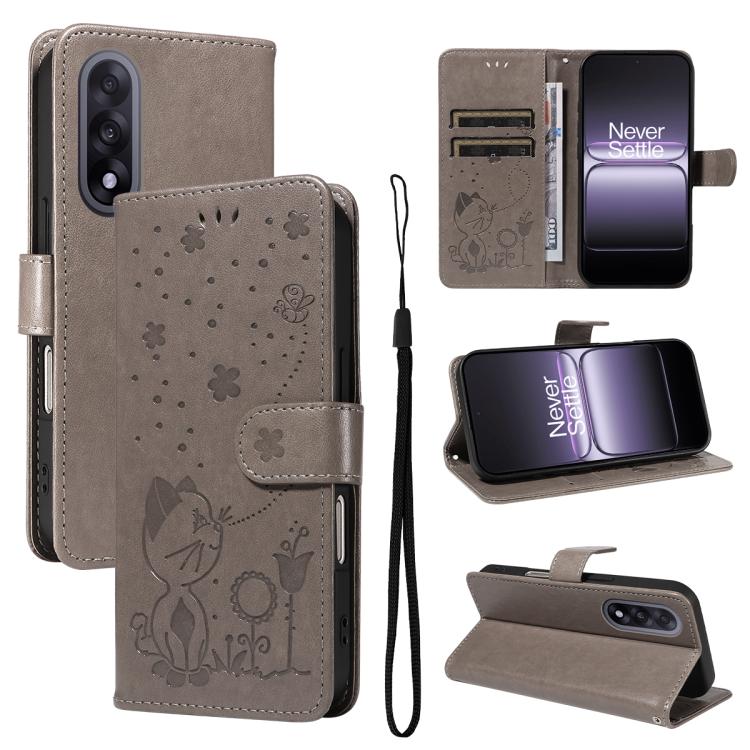 Cat and Bee Embossed Flip Leather Phone Case, For OnePlus Nord CE6 Lite/Turbo 6X 5G, For OnePlus Ace 6 Ultra, For OnePlus Ace 6, For OnePlus 15, For OnePlus ACE 5 Ultra, For OnePlus Nord CE5