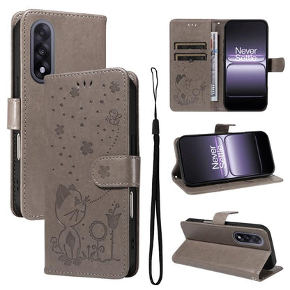 Cat and Bee Embossed Flip Leather Phone Case, For OnePlus Nord CE6 Lite/Turbo 6X 5G, For OnePlus Ace 6 Ultra, For OnePlus Ace 6, For OnePlus 15, For OnePlus ACE 5 Ultra, For OnePlus Nord CE5