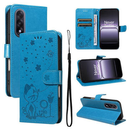Cat and Bee Embossed Flip Leather Phone Case, For OnePlus Nord CE6 Lite/Turbo 6X 5G, For OnePlus Ace 6 Ultra, For OnePlus Ace 6, For OnePlus 15, For OnePlus ACE 5 Ultra, For OnePlus Nord CE5