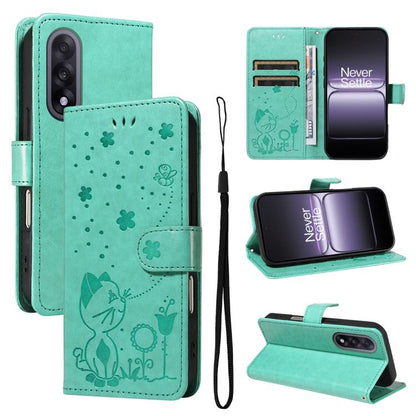 Cat and Bee Embossed Flip Leather Phone Case, For OnePlus Nord CE6 Lite/Turbo 6X 5G, For OnePlus Ace 6 Ultra, For OnePlus Ace 6, For OnePlus 15, For OnePlus ACE 5 Ultra, For OnePlus Nord CE5