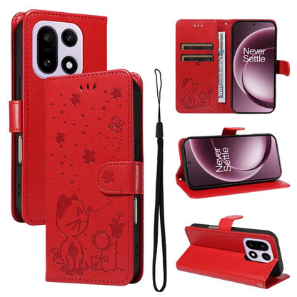 Cat and Bee Embossed Flip Leather Phone Case, For OnePlus Nord CE6 Lite/Turbo 6X 5G, For OnePlus Ace 6 Ultra, For OnePlus Ace 6, For OnePlus 15, For OnePlus ACE 5 Ultra, For OnePlus Nord CE5