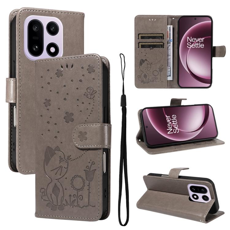 Cat and Bee Embossed Flip Leather Phone Case, For OnePlus Nord CE6 Lite/Turbo 6X 5G, For OnePlus Ace 6 Ultra, For OnePlus Ace 6, For OnePlus 15, For OnePlus ACE 5 Ultra, For OnePlus Nord CE5