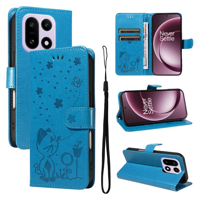 Cat and Bee Embossed Flip Leather Phone Case, For OnePlus Nord CE6 Lite/Turbo 6X 5G, For OnePlus Ace 6 Ultra, For OnePlus Ace 6, For OnePlus 15, For OnePlus ACE 5 Ultra, For OnePlus Nord CE5