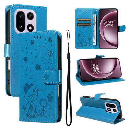 Cat and Bee Embossed Flip Leather Phone Case, For OnePlus Nord CE6 Lite/Turbo 6X 5G, For OnePlus Ace 6 Ultra, For OnePlus Ace 6, For OnePlus 15, For OnePlus ACE 5 Ultra, For OnePlus Nord CE5
