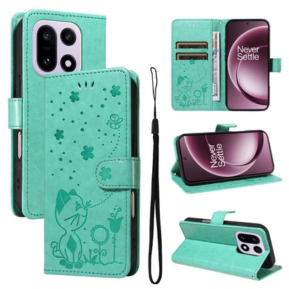 Cat and Bee Embossed Flip Leather Phone Case, For OnePlus Nord CE6 Lite/Turbo 6X 5G, For OnePlus Ace 6 Ultra, For OnePlus Ace 6, For OnePlus 15, For OnePlus ACE 5 Ultra, For OnePlus Nord CE5