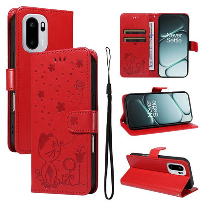 Cat and Bee Embossed Flip Leather Phone Case, For OnePlus Nord CE6 Lite/Turbo 6X 5G, For OnePlus Ace 6 Ultra, For OnePlus Ace 6, For OnePlus 15, For OnePlus ACE 5 Ultra, For OnePlus Nord CE5