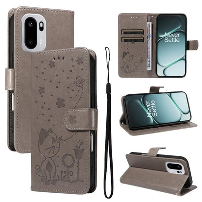 Cat and Bee Embossed Flip Leather Phone Case, For OnePlus Nord CE6 Lite/Turbo 6X 5G, For OnePlus Ace 6 Ultra, For OnePlus Ace 6, For OnePlus 15, For OnePlus ACE 5 Ultra, For OnePlus Nord CE5