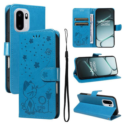 Cat and Bee Embossed Flip Leather Phone Case, For OnePlus Nord CE6 Lite/Turbo 6X 5G, For OnePlus Ace 6 Ultra, For OnePlus Ace 6, For OnePlus 15, For OnePlus ACE 5 Ultra, For OnePlus Nord CE5