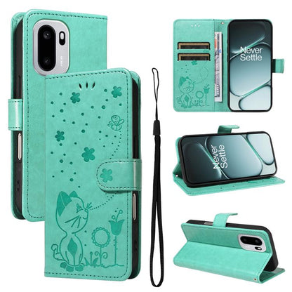 Cat and Bee Embossed Flip Leather Phone Case, For OnePlus Nord CE6 Lite/Turbo 6X 5G, For OnePlus Ace 6 Ultra, For OnePlus Ace 6, For OnePlus 15, For OnePlus ACE 5 Ultra, For OnePlus Nord CE5