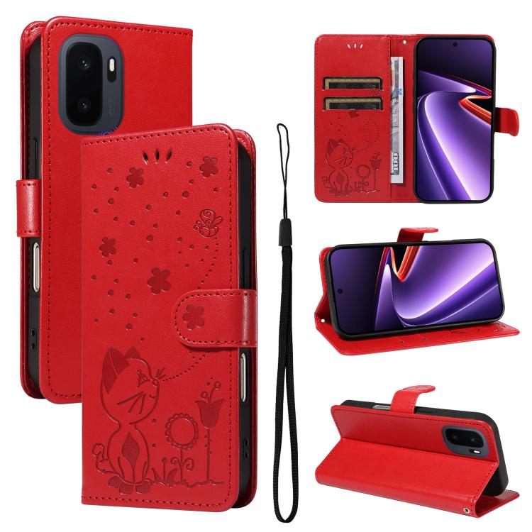 Cat and Bee Embossed Flip Leather Phone Case, For OnePlus Nord CE6 Lite/Turbo 6X 5G, For OnePlus Ace 6 Ultra, For OnePlus Ace 6, For OnePlus 15, For OnePlus ACE 5 Ultra, For OnePlus Nord CE5