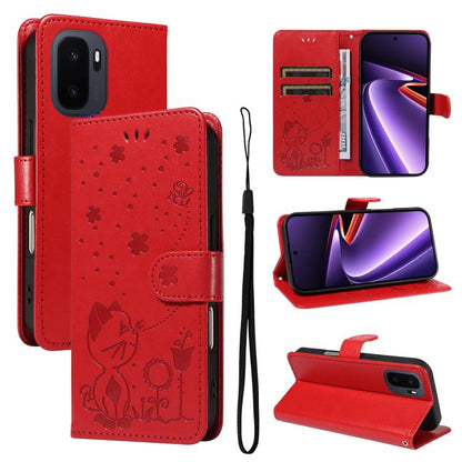 Cat and Bee Embossed Flip Leather Phone Case, For OnePlus Nord CE6 Lite/Turbo 6X 5G, For OnePlus Ace 6 Ultra, For OnePlus Ace 6, For OnePlus 15, For OnePlus ACE 5 Ultra, For OnePlus Nord CE5