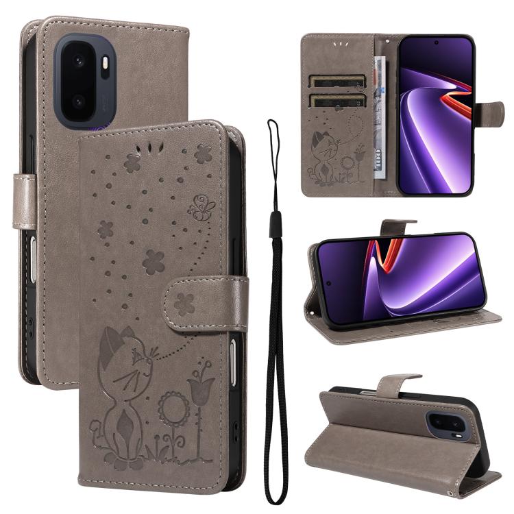 Cat and Bee Embossed Flip Leather Phone Case, For OnePlus Nord CE6 Lite/Turbo 6X 5G, For OnePlus Ace 6 Ultra, For OnePlus Ace 6, For OnePlus 15, For OnePlus ACE 5 Ultra, For OnePlus Nord CE5