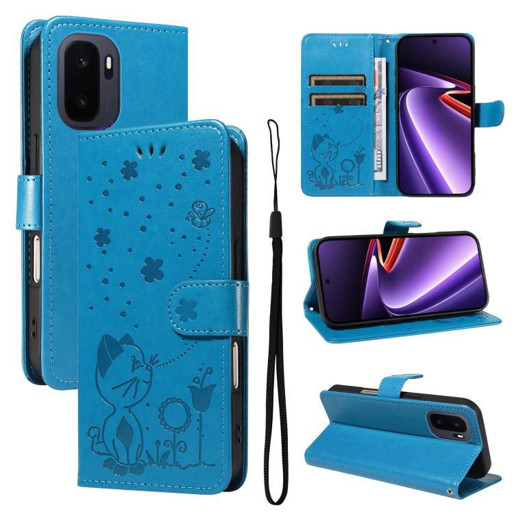 Cat and Bee Embossed Flip Leather Phone Case, For OnePlus Nord CE6 Lite/Turbo 6X 5G, For OnePlus Ace 6 Ultra, For OnePlus Ace 6, For OnePlus 15, For OnePlus ACE 5 Ultra, For OnePlus Nord CE5