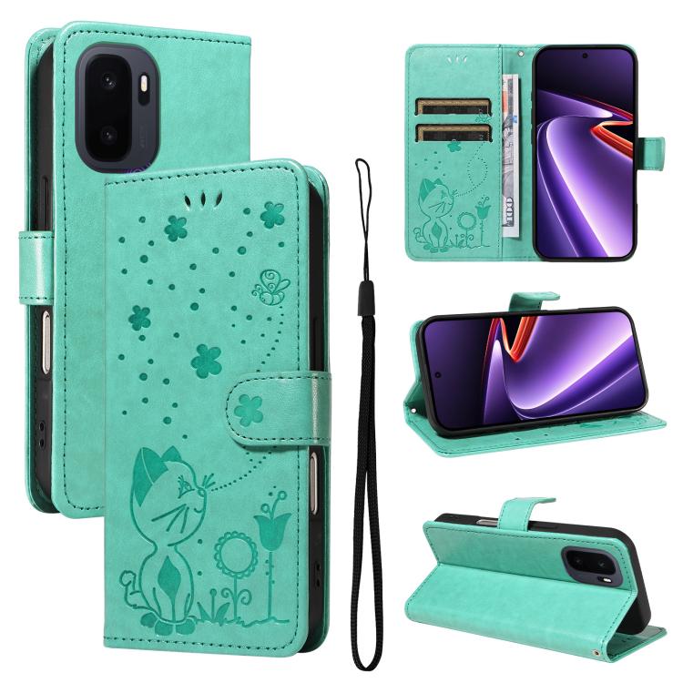Cat and Bee Embossed Flip Leather Phone Case, For OnePlus Nord CE6 Lite/Turbo 6X 5G, For OnePlus Ace 6 Ultra, For OnePlus Ace 6, For OnePlus 15, For OnePlus ACE 5 Ultra, For OnePlus Nord CE5