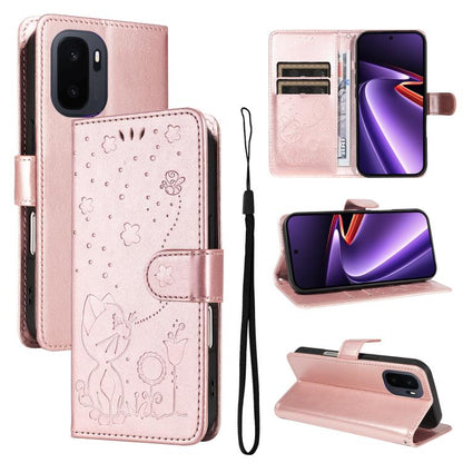 Cat and Bee Embossed Flip Leather Phone Case, For OnePlus Nord CE6 Lite/Turbo 6X 5G, For OnePlus Ace 6 Ultra, For OnePlus Ace 6, For OnePlus 15, For OnePlus ACE 5 Ultra, For OnePlus Nord CE5