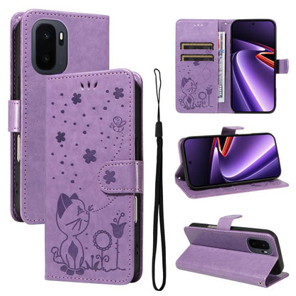 Cat and Bee Embossed Flip Leather Phone Case, For OnePlus Nord CE6 Lite/Turbo 6X 5G, For OnePlus Ace 6 Ultra, For OnePlus Ace 6, For OnePlus 15, For OnePlus ACE 5 Ultra, For OnePlus Nord CE5