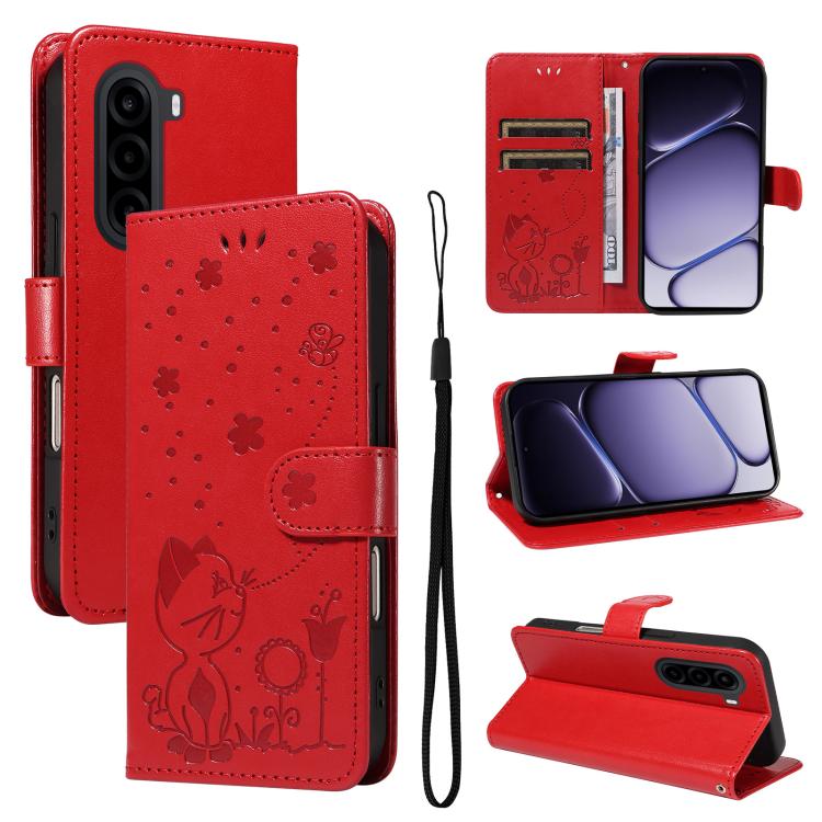 Cat and Bee Embossed Flip Leather Phone Case, For OnePlus Nord CE6 Lite/Turbo 6X 5G, For OnePlus Ace 6 Ultra, For OnePlus Ace 6, For OnePlus 15, For OnePlus ACE 5 Ultra, For OnePlus Nord CE5