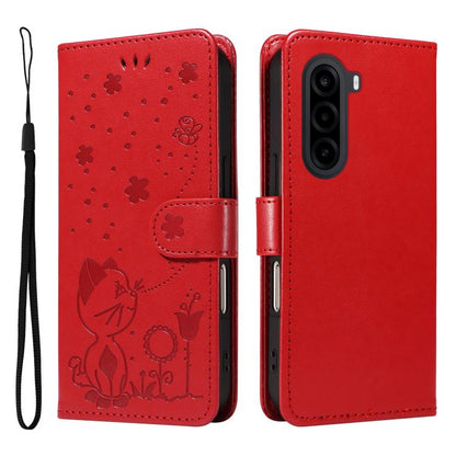 Cat and Bee Embossed Flip Leather Phone Case, For OnePlus Nord CE6 Lite/Turbo 6X 5G, For OnePlus Ace 6 Ultra, For OnePlus Ace 6, For OnePlus 15, For OnePlus ACE 5 Ultra, For OnePlus Nord CE5