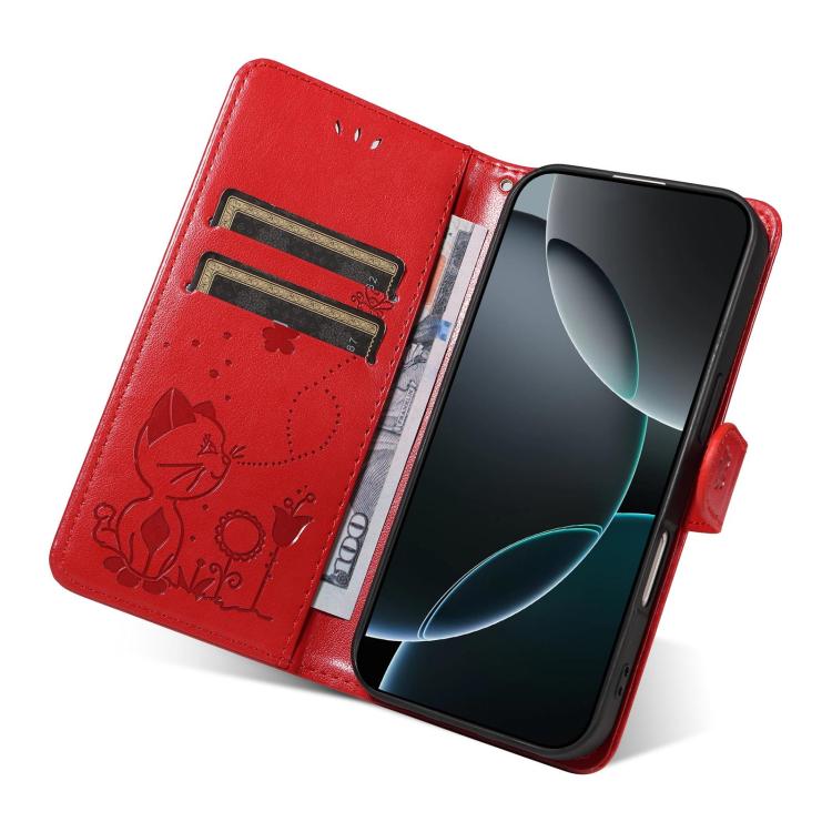 Cat and Bee Embossed Flip Leather Phone Case, For OnePlus Nord CE6 Lite/Turbo 6X 5G, For OnePlus Ace 6 Ultra, For OnePlus Ace 6, For OnePlus 15, For OnePlus ACE 5 Ultra, For OnePlus Nord CE5