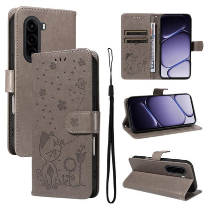 Cat and Bee Embossed Flip Leather Phone Case, For OnePlus Nord CE6 Lite/Turbo 6X 5G, For OnePlus Ace 6 Ultra, For OnePlus Ace 6, For OnePlus 15, For OnePlus ACE 5 Ultra, For OnePlus Nord CE5