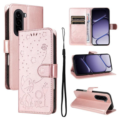 Cat and Bee Embossed Flip Leather Phone Case, For OnePlus Nord CE6 Lite/Turbo 6X 5G, For OnePlus Ace 6 Ultra, For OnePlus Ace 6, For OnePlus 15, For OnePlus ACE 5 Ultra, For OnePlus Nord CE5