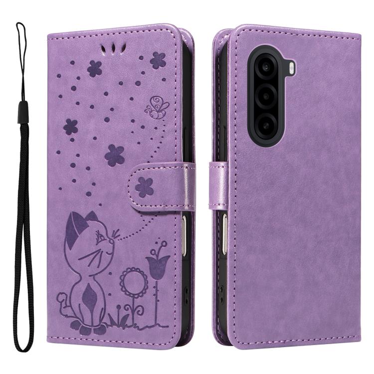 Cat and Bee Embossed Flip Leather Phone Case, For OnePlus Nord CE6 Lite/Turbo 6X 5G, For OnePlus Ace 6 Ultra, For OnePlus Ace 6, For OnePlus 15, For OnePlus ACE 5 Ultra, For OnePlus Nord CE5