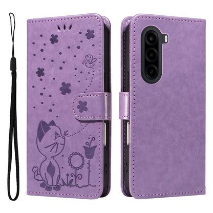 Cat and Bee Embossed Flip Leather Phone Case, For OnePlus Nord CE6 Lite/Turbo 6X 5G, For OnePlus Ace 6 Ultra, For OnePlus Ace 6, For OnePlus 15, For OnePlus ACE 5 Ultra, For OnePlus Nord CE5
