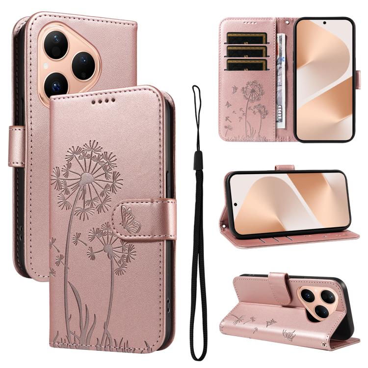 Dandelion Embossed Pattern Flip Leather Phone Case, For Huawei Pura 90 Pro Max 5G, For Huawei Pura 90 Pro 5G, For Huawei Pura 90 5G, For Huawei Nova 14 Lite / Nova 14, For Huawei Pura 80 Ultra 5G, For Huawei Pura 80 Pro 5G, For Huawei Pura 80 5G