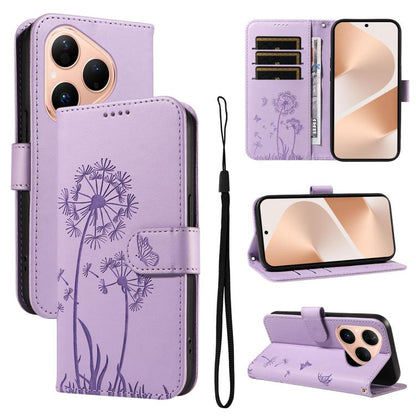 Dandelion Embossed Pattern Flip Leather Phone Case, For Huawei Pura 90 Pro Max 5G, For Huawei Pura 90 Pro 5G, For Huawei Pura 90 5G, For Huawei Nova 14 Lite / Nova 14, For Huawei Pura 80 Ultra 5G, For Huawei Pura 80 Pro 5G, For Huawei Pura 80 5G