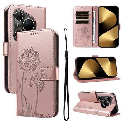 Dandelion Embossed Pattern Flip Leather Phone Case, For Huawei Pura 90 Pro Max 5G, For Huawei Pura 90 Pro 5G, For Huawei Pura 90 5G, For Huawei Nova 14 Lite / Nova 14, For Huawei Pura 80 Ultra 5G, For Huawei Pura 80 Pro 5G, For Huawei Pura 80 5G